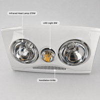 Chauffe-eau de salle de bain compact 3-en-1 à montage au plafond avec lampe chauffante, lumière LED et ventilateur d'extraction, chauffe-eau infrarouge pour salle de bain IPX4 SAA CE UL