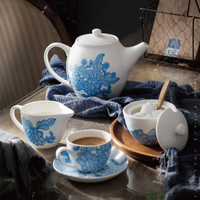 Service à thé en porcelaine de Chaozhou : Tasses et soucoupes en céramique au design unique bleu, prix compétitif, style traditionnel, en vente