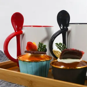 USA Warehouse 11oz Sublimation DIY Supported Blanks Coffee Milk Tea Ceramic Mug With Tea Spoon