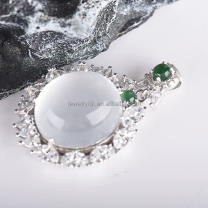 Pendentif en argent 925 incrusté de jadéite de haute qualité avec chaîne rétro en forme de clavicule, serti à griffes en forme de courge, cadeau d'anniversaire - Product Image 2