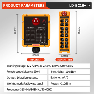 รีโมทคอนโทรลไร้สายสำหรับเครนเหนือศีรษะอุตสาหกรรม LD-BC16+  16 ปุ่ม ควบคุมวินซ์ยกของ - Product Image 4