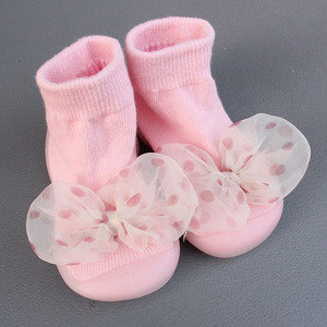 Calcetines con lazo para bebé, suela de goma suave, <span class=keywords><strong>zapatos</strong></span> antideslizantes para niño, calcetines de Interior para bebé - Product Image 4