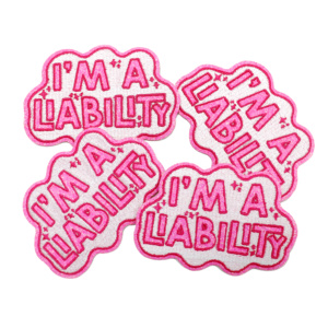 Parche Bordado de 3 Pulgadas con la Frase 'I'm a Liability', Parches Bordados con Slogan Divertido y Purpurina Rosa, Parches Termoadhesivos para Bolsos, Gorras y Sombreros, DIY - Product Image 4