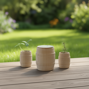 Set di vasi per piante Botte In Fiore in stile barile di legno con piantine per uso interno ed esterno - Product Image 3