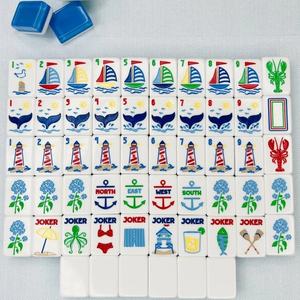 Set di Mahjong Americano di Lusso 'Coastal Blue Nantucket' in Acrilico a 3 Strati, 160 Tessere Incise per Intrattenimento - Product Image 3