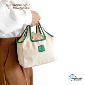 Sac à déjeuner en toile avec cordon de serrage et patch chat vert, design tendance pour adultes, pour le camping et l'usage quotidien - Product Image 2