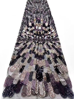 Nouvelle mode Dubaï, tissu en dentelle perlée de haute qualité, dentelle en filet de luxe, dentelle en filet avec des perles pour robe de mariée Dubaï