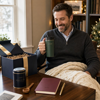 Coffret Cadeau Thé Personnalisé pour Clients – Édition Noël – Cadeau d'Entreprise Premium pour les Fêtes avec Mug, Couverture, Carnet et Boîte Cadeau