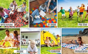 Picnic de familia de Amazon hombro estilo de impresión personalizada manta de playa <span class=keywords><strong>Camping</strong></span> Mat ultraligero con relleno - Product Image 5