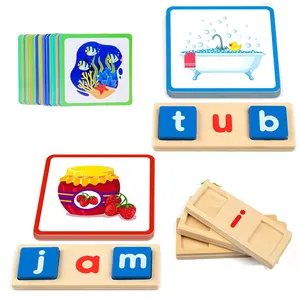 Wooden Short Vowel Reading Letters Sorting Spelling Games, Sight Words Learning Flashcards Alphabet Puzzle Educational Toy