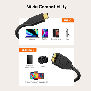Directo de fábrica USB C a Micro B <span class=keywords><strong>Cable</strong></span> de transmisión de datos 10Gbps Velocidad <span class=keywords><strong>Disco</strong></span> <span class=keywords><strong>duro</strong></span> <span class=keywords><strong>externo</strong></span> Tejido - Product Image 4