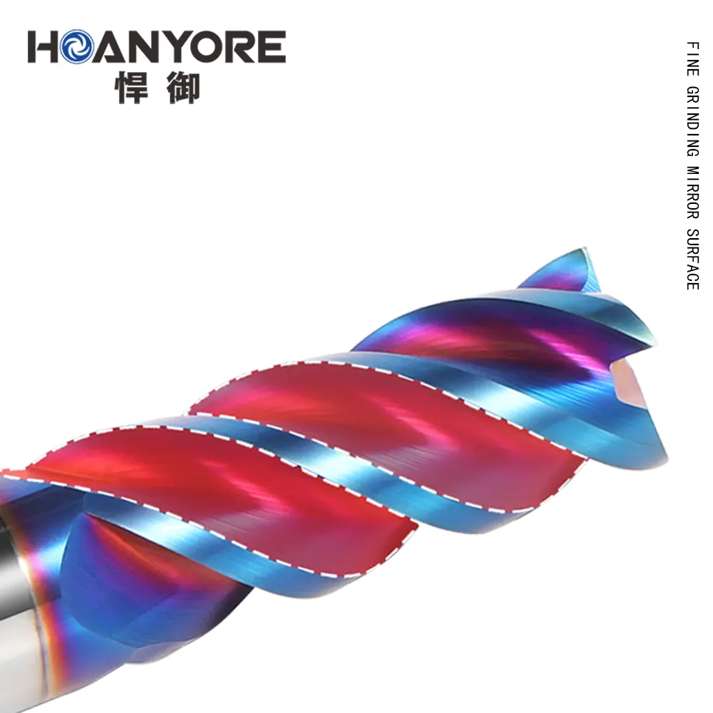 HOANYORE-Fresa de extremo plano dura de acero de aleación de tungsteno azul Nano de 4 flautas,