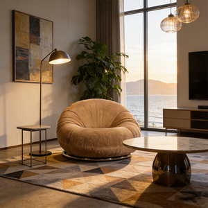 Poltrona Sacco Oversize di Lusso, Divano Singolo Ergonomico Imbottito Circolare, Design per Arredamento Camera da Letto e Salotto - Product Image 3