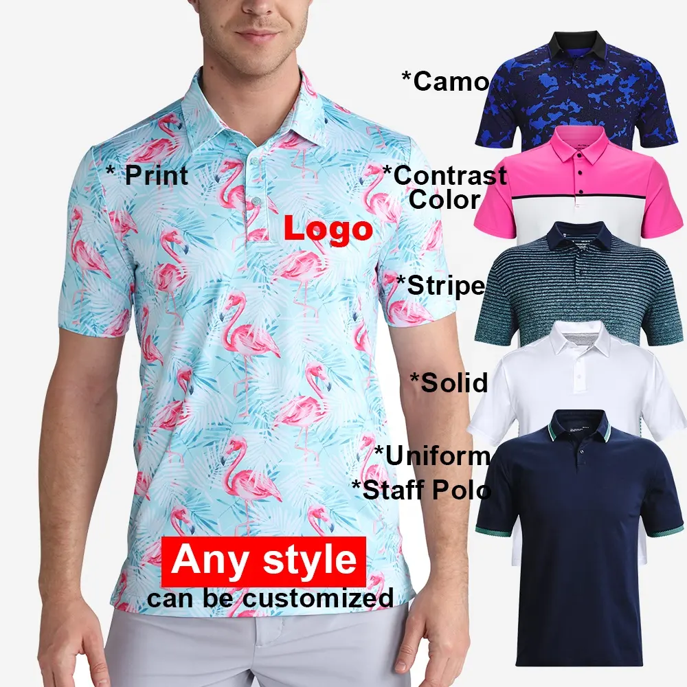 Custom OEM Logo High Quality Mens Polyester Spandex Performance Sport Design Pattern Print Quick Dry Golf Polo Shirts