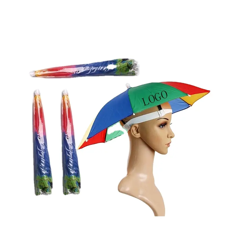 Ombrello per cappello di protezione Uv impermeabile esterno stampato Logo personalizzato sulla testa ombrello per adulti e bambini