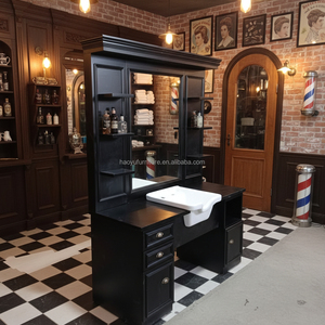 Estación de Barbería Clásica Negra con Lavabo para Salón de Belleza y Barbería - Product Image 5