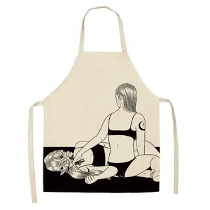 New Fashion Abstract Cartoon Custom Printed Home Baking Cooking for Adults Kids Cotton Linen Material Kitchen Accessory Apron
