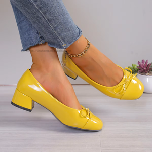 Chaussures en cuir pour femmes à talon moyen et épais, avec nœud, semelle souple, grandes tailles 35-42, vente en gros directe usine - Product Image 3