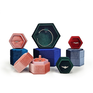 Cute hexagon wholesale velvet jewelry boxes packaging ring velvet jewellery box