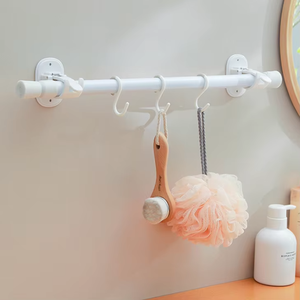 Gancio Adesivo Multifunzionale in Plastica Resistente per Montaggio <span class=keywords><strong>a</strong></span> Parete Senza Chiodi per Appendere Bastoni da Doccia e Aste Romane - Product Image 5