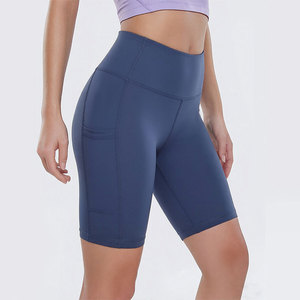 Tiyo High Waisted Yoga Shorts Pink Spandex/Polyester <b>Elastic</b> Waist Quick Dry with Pocket for Running Sports - Product Image 3