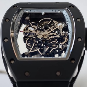 Reloj RM-055 de alta calidad con esfera esqueletizada, correa de caucho negra, movimiento con caja de cerámica azul para Millerered - Product Image 1