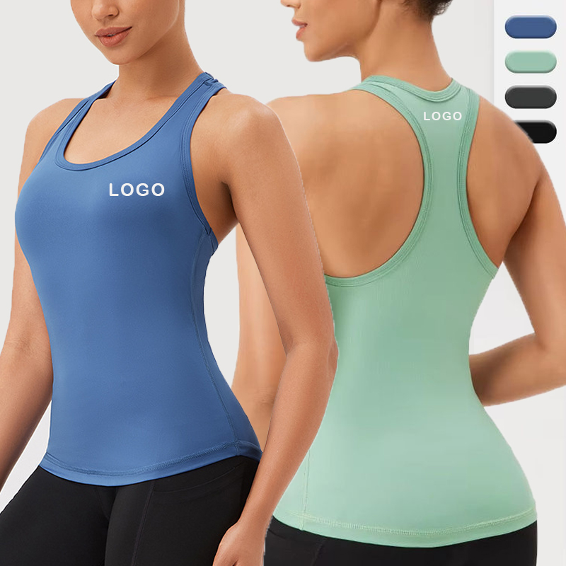 Custom Logo Women Quick Dry Polyester Sports Gym Yoga Racer Back Tank Tops Plus Size Gym Running Vests
