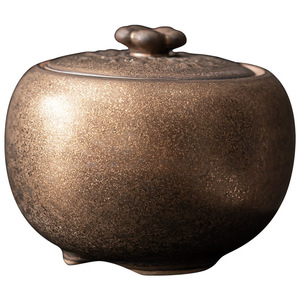 Boîte à thé en céramique rétro dorée, ronde, hermétique, mini, portable, pour le voyage, style chinois, récipient en porcelaine - Product Image 5