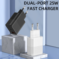 Cargador Rápido Universal de Viaje USB+Tipo-C de 25W PD 2.0 QC3.0, Adaptador de Carga Rápida Tipo C, Mini Cargador para EE. UU./UE