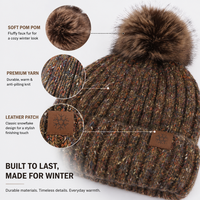Bonnet en tricot à revers couleur mélangée, style forêt vintage, avec pompon en fausse fourrure, chaud et décoratif, pour le ski, les activités de plein air, les voyages et le quotidien