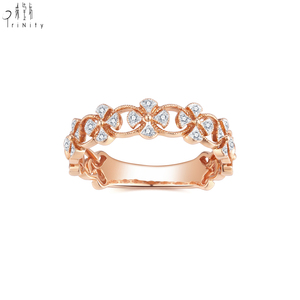 เครื่องประดับอินเทรนด์ยอดนิยมคลาสสิก 18K Rose Gold เพชรธรรมชาติครึ่งนิรันดร์โคลเวอร์ออกแบบแหวนวางซ้อนกันได้สําหรับผู้หญิง - Product Image 2