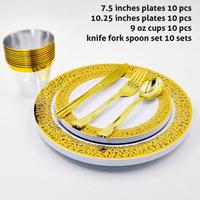 Ensemble de vaisselle jetable de luxe en plastique or rose, 175 pièces, avec ustensiles, idéal pour mariages et fêtes d'anniversaire - Vente Flash