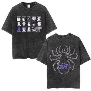 Camiseta Retro de Algodón Lavado con Cuello Redondo y Estampado en Caliente de Anime Hunter X Hunter Hisoka <span class=keywords><strong>Chrollo</strong></span> Spider Phantom Theater, Manga Corta - Product Image 6