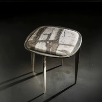 Table basse en marbre naturel pour salon et chambre, fabriquée en acier inoxydable, avec des bords arrondis.