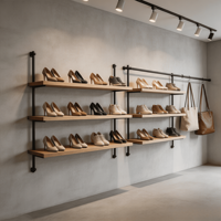 Comptoir de magasin de chaussures haut de gamme |   Meubles de présentation en bois verni sur mesure pour les marques de centres commerciaux
