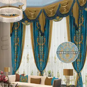 批发豪华欧式花式两层华式花式荷兰式刺绣窗帘，带华式客厅