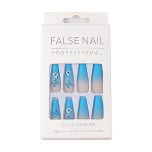 <span class=keywords><strong>Uñas</strong></span> postizas <span class=keywords><strong>de</strong></span> moda con degradado, pintadas a mano, puntas azules estilo americano, <span class=keywords><strong>uñas</strong></span> postizas <span class=keywords><strong>de</strong></span> ballet. - Product Image 1
