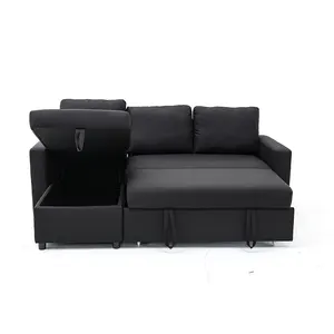 Oem/Odm Bed Comfortable Home Furniture Living Room Double Sofas Bed Black Divan Lit Convertible Sofa Bed With Storage