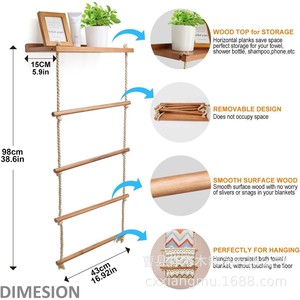 Étagère murale en bois pour couvertures, 4 barres, organiseur pour rangement de serviettes de bain - Product Image 4