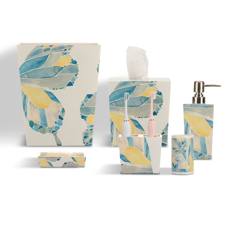 Набор для ванной комнаты с красочными листьями из смолы на заказ, диспенсер для лосьона, мыльница, стакан, держатель для зубных щеток из смолы, аксессуары для ванной комнаты из смолы