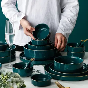 свет роскошный набор столовой посуды Suppliers-Бытовая Керамическая Посуда с одним изумрудом из Пномпеня, тарелка для риса, супа, тарелка для салата, легкий роскошный комбинированный набор