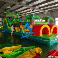 Parcours d'obstacles gonflable géant interactif en PVC pour adultes, jeu de défi avec toboggan sec et obstacles