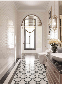 현대 화이트 블랙 꽃 럭셔리 워터젯 컷 돌 대리석 타일 방 쪽모이 세공을위한 창조적 인 불규칙한 예술적 바닥 모자이크 - Product Image 2