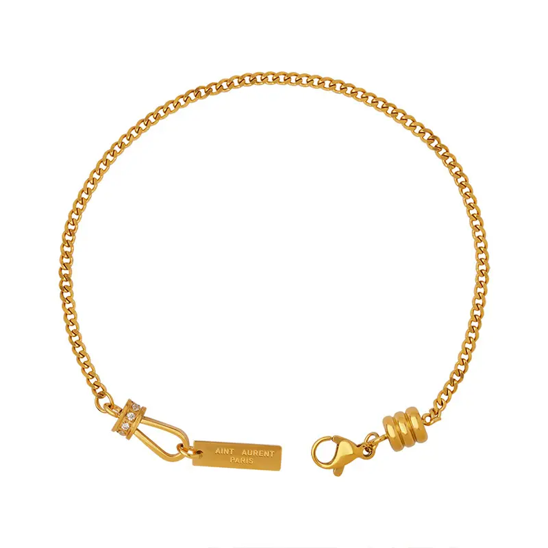Großhandel geometrisches quadratisches Markenanhänger-Armband italienischer Charme 18k Gold vergoldetes Armband Damenmode brief Zirkon Schmuck