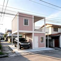Casa Contenedor Prefabricada de Dos Pisos de 20 pies/40 pies con Balcón Abierto y Cochera, Casa Móvil Moderna con Estructura de Acero Ligero, Vivienda Modular