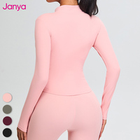 Janya ملابس لياقة بدنية نسائية ملابس رياضية منزلية شتوية بأكمام طويلة قميص رياضي بنصف سحاب للتدريب في الهواء الطلق