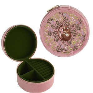 Scatola di fili ricamati in velluto rosa tenue organizzata per dormouse con cerniera rotonda organizer espositore gioielli collana scatola anello - Product Image 1