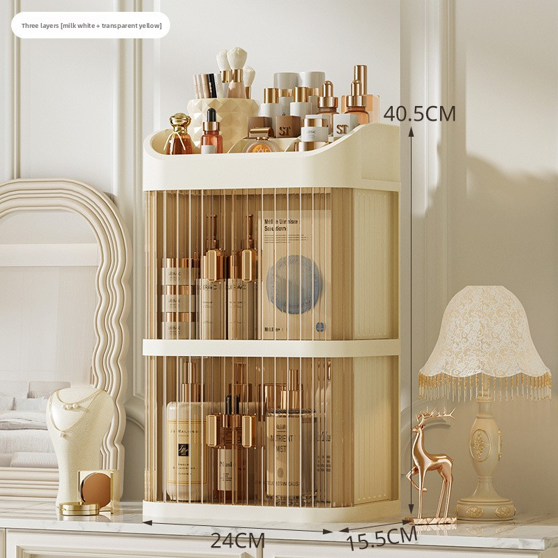 Cosmetic box with three layers and double doors [cream yellow]