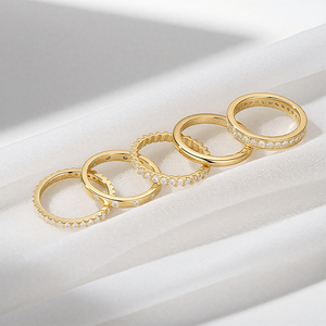 Anillos de Moissanita Apilables de Diseño Más Reciente de 2025, Tendencia en Estados Unidos, Juego de 5 Piezas, Chapados en Oro Blanco, para Mujer - Product Image 3