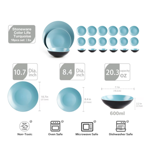 ชุดจานชามเซรามิกสำหรับครัว โปรโมชั่นเดือนกันยายน ทำความสะอาดง่าย ชุดอาหารเย็นเคลือบกันติด ชุดอาหารเย็นสโตนแวร์ เหมาะสำหรับเป็นของขวัญ - Product Image 2